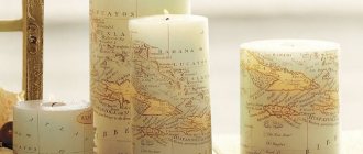 Decoupage candles using geographic maps - a luxurious idea for an interior in boho, rustic and eco style