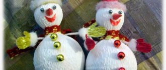 Снеговик из конфет и гофрированной бумаги