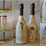 Decorating glasses and bottles for a wedding with decoupage napkins