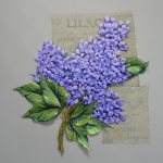 Embroidery of lilacs with ribbons